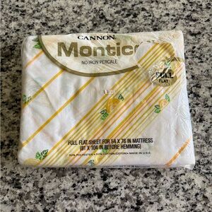 Vintage 70s‎ Cannon Monticello Yellow and Orange FULL Flat Sheet Grannycore